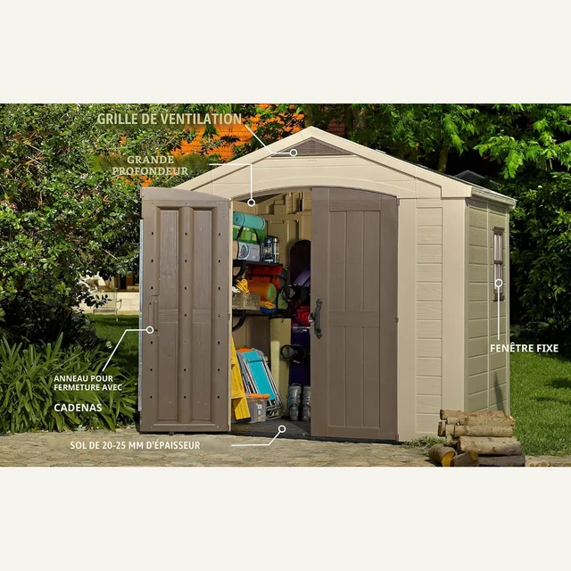 Vue principale de Grand abri de jardin Keter Factor 6,3 m², plancher inclus