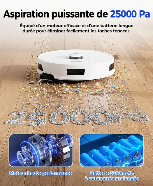Vue principale de Redkey D8, Robot aspirateur avec vidage automatique