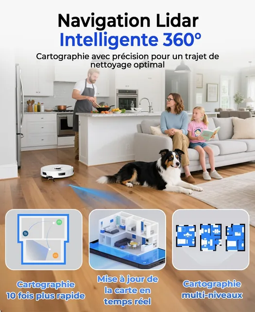 Vue principale de Redkey D8, Robot aspirateur avec vidage automatique